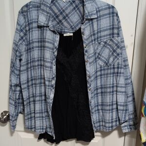 Maurices Blue Plaid Shirt with Black Top